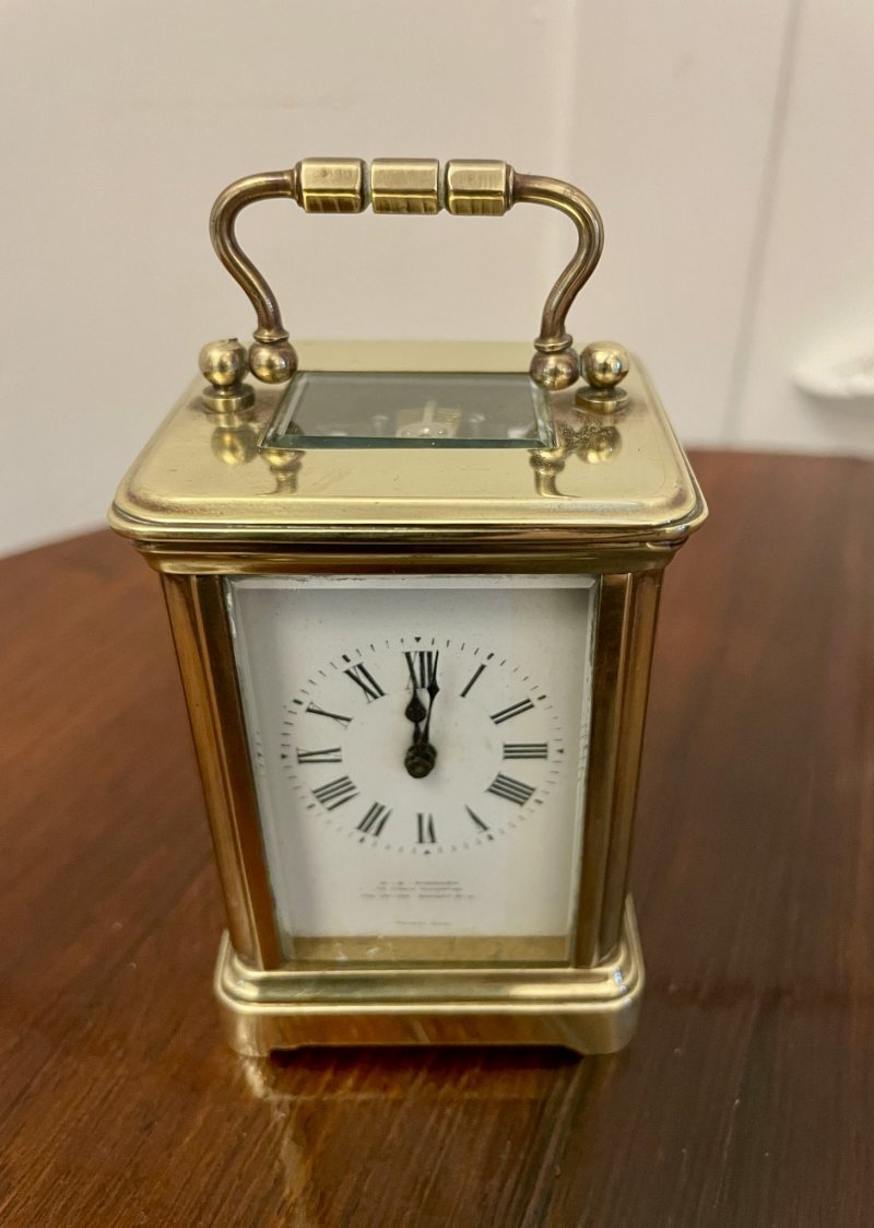 Antique Edwardian Quality Miniature Brass Carriage Clock By J C Vickery, London - Image 6